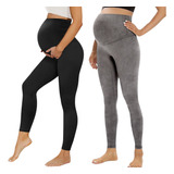 Kit 2 Legging Gestante Preto + Cinza Grávida Maternidade Mãe