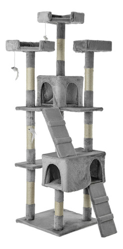 Rascador De Torre Con Casa De Gato Gris Modelo 064 De 170cm