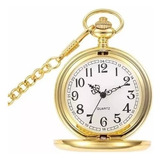 Reloj De Bolsillo Vintage Quartz Oro Con Cadena 37 Cm