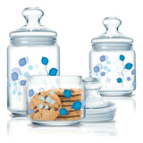 Set Juego 3 Frascos Carameleras Luminarc Vidrio Hermetico Color Misty Blue