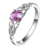 Anillo Promesa Plata 925 Piedra Zafiro Rosa Mujer