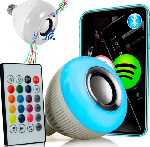 Lâmpada Led 12w Caixa De Som Bluetooth 2 Em 1 Mp3 Controle