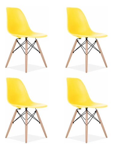 Kit 4 Cadeiras Charles Eames Wood Design Eiffel Colorida