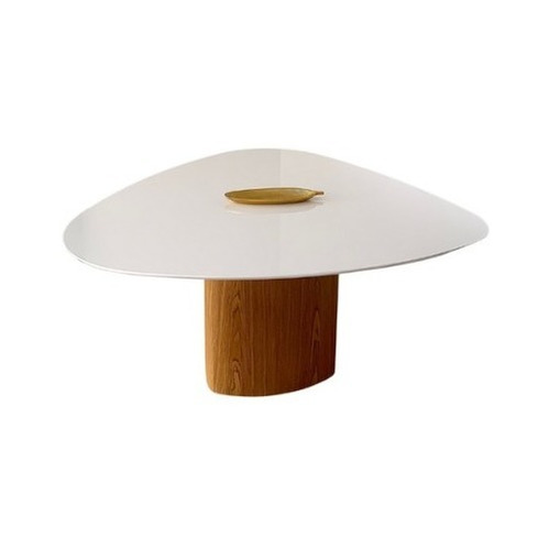 Mesa De Jantar Cone Orgânica Tampo Laca Com Vidro 110x113cm