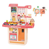 Cozinha Infantil Completa Painel Touch Screen Pia Som 98cm Cor Rosa