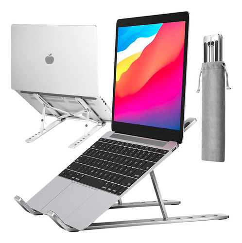 Suporte Para Notebook Macbook Aluminio Mesa Base Ergonômico Cor Prateado