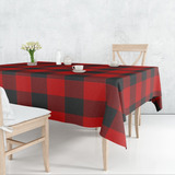 Toalha De Mesa Retangular Oxford 6 Lugares Estampada 2,20cm Cor Colorido Xadrez Quadrados Vermelho E Preto