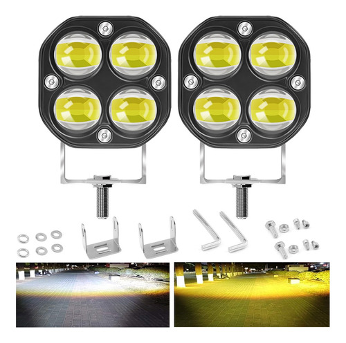 Par Faros De Lupa Led Luz Doble Color Para Moto Auto 28000lm