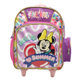 Mochila Minnie Mouse Hello Summer Estampado Relieve Con Ruedas Kinder 161097 Ruz 