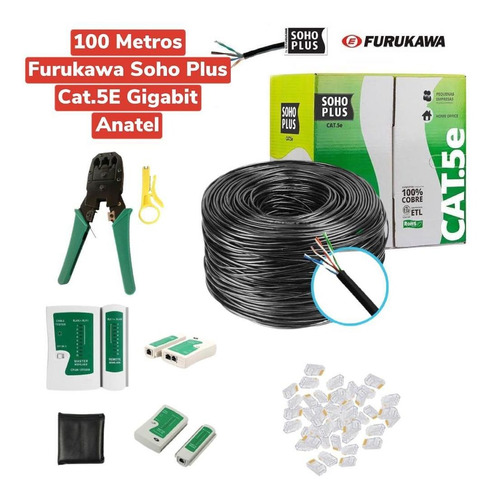 Kit 100m Cabo Rede Furukawa + Testador + Alicate + 50 Rj45