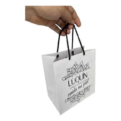 Bolsa De Papel Kraft Con Impresión Blanca 18x10+18 C/ 100 Pz Blanco