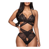 Conjunto De Tanga De Lencería Negra Inalámbrica Con Encaje C