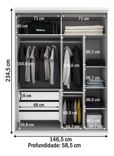 Guarda-roupa Solteiro Athenas 2 Portas 3 Gavetas 100% Mdf Br Cor Branco