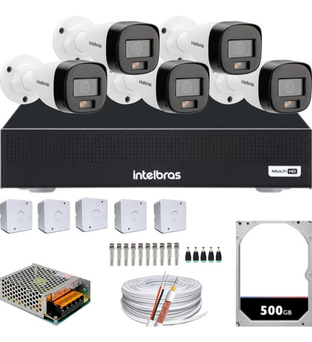 Kit 5 Câmeras Intelbras Full Color 1220b Dvr 8ch Mhdx 1108c