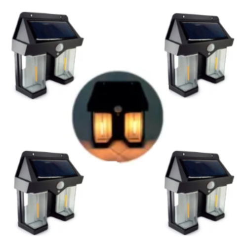 4x Arandelas Solar Luminária Led Duplo Parede Externa Kit 