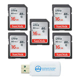 Paquete De 5 Tarjetas De Memoria Sd Sandisk Ultra + Lector D