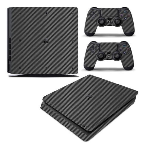 Skin Ps4 Slim Adesivo Película Playstation 4 Carbono Cinza