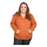 Blusa De Inverno Feminina Listrada Plus Size Com Bolsos