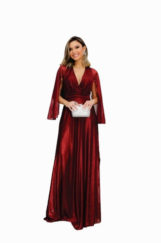 Lançamento Vestido Longo Madrinha Manga Capa  Marsala