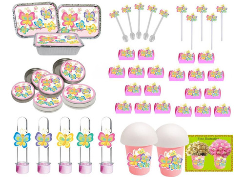 Kit Festa Infantil Borboleta Rosa 106 Peças (10 Pessoas)