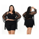 Conjunto Plus Size Cropped+short E Kimono,tempo Limitado!!!