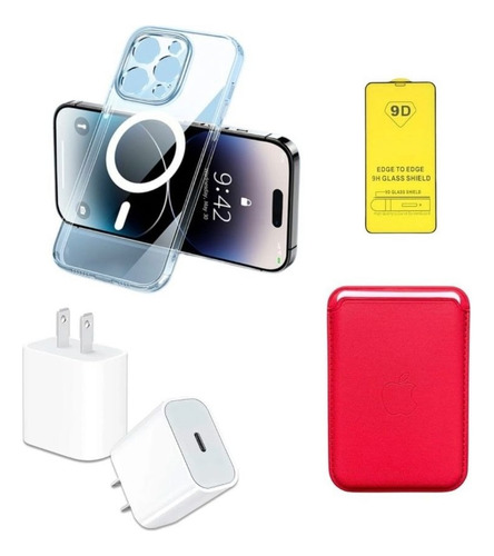 Kit Cargador Funda Magsafe Y Tarjetero Con Logo Para iPhone