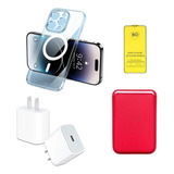 Kit Cargador Funda Magsafe Y Tarjetero Con Logo Para iPhone