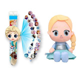 Peluche Elsa O Ana Frozen Más Reloj Proyector Juguete Niñas