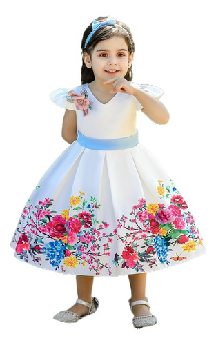 Vestido Festivo Estampado Con Lazo Para Niños