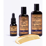 Kit Completo Viking Barba Shampoo, Balm, Óleo Pente Madeira