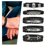 5 Pulseira Bracelete Atacado Masculino De Couro Promoção