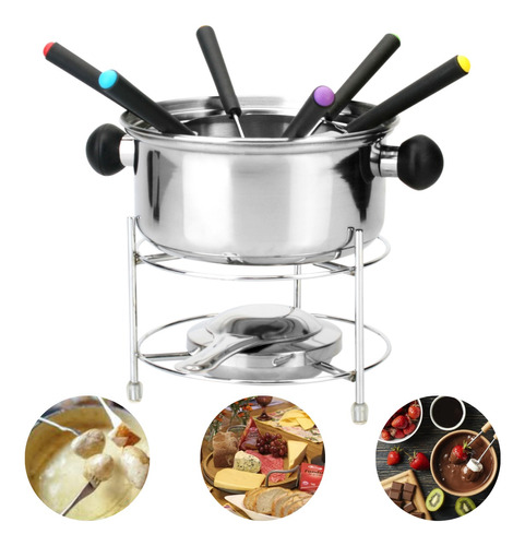 Aparelho De Fondue 10 Peças Aço Inox Chocolate Queijos Vinho