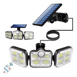 Luz Solar Foco Triple Cabezal Con Sensor De Movimientos Negro Con Cable 