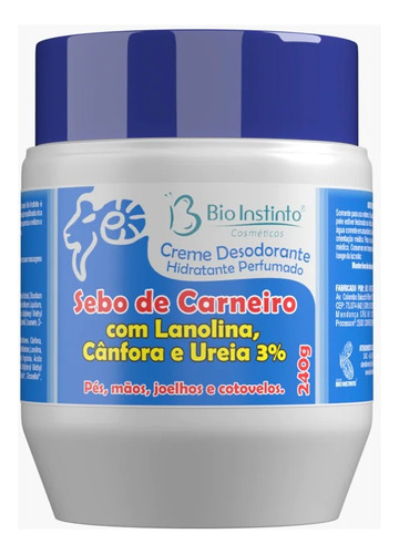 Creme Sebo De Carneiro C/ Lanolina Ureia 240g  Bio Instinto