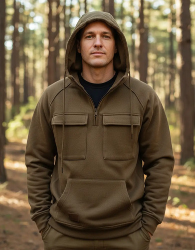 Sudadera Tipo Cargo Táctica Con Cremallera Corta Para Hombre