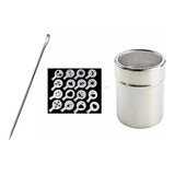 Kit Polvilhador De Café + 16 Moldes Stencil Barista +agulha