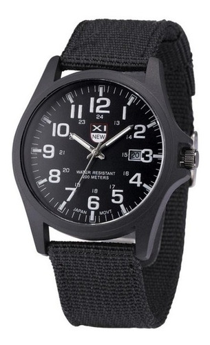 Reloj Análogo Militar Acero Manilla Algodón Color Negro