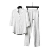 A Conjunto De Pantalones Y Camisa De Lino Para Hombre, 2
