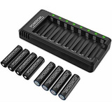 Powerowl - Baterías Aa Recargables Con Cargador, 8 Unidades 