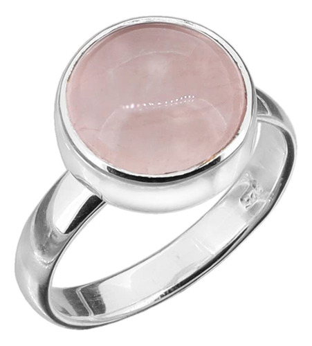 Anillo De Plata Cuarzo Rosa Natural Anillo Redondo De C...