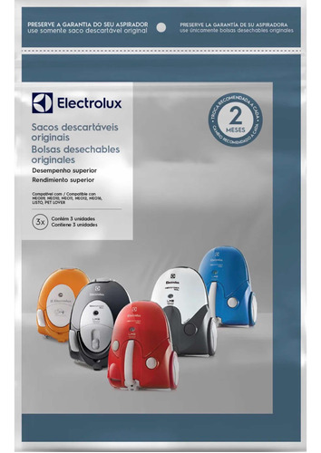 Kit C/3 Sacos Originais Asp Electrolux Neo Listo Pet Lover