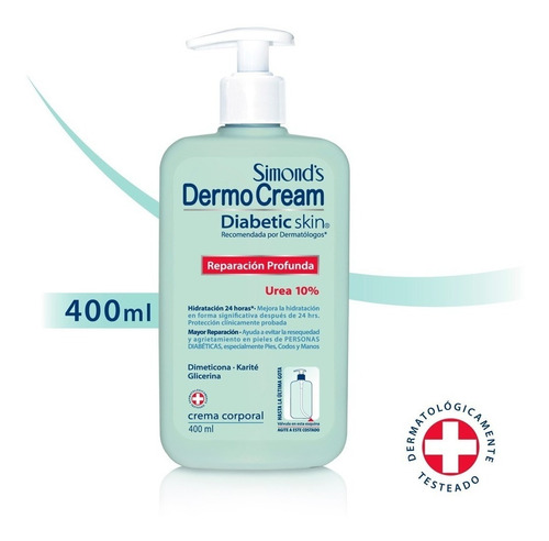 Crema Corporal Dermocream Diabetic Skin Reparación Profunda 400 Ml Pump