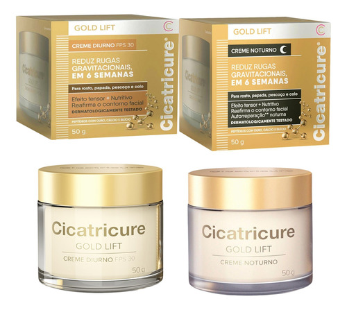 Kit Gold Lift Cicatricure Diurno Noturno Dia Noite Creme 50g