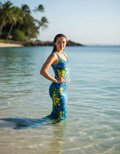 Cola De Sirena Playa Mermaids 123 Crystal Con Monoaleta Azul