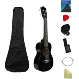 Pack Ukelele Negro 23'' Soprano + Accesorios 