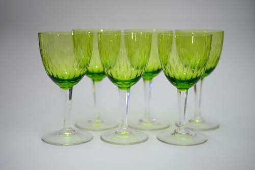 6 Copas Verdes Cristal Tallado Vino Agua - Mikapao