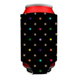 Porta Lata Neoprene 350ml Estrelas Coloridas Preto Cor Estampado