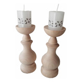 Set X 2 Candelabros De Madera Torneados Encerados