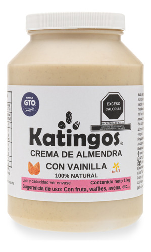 Crema Almendra Con Vainilla Natural Sin Azúcar 1kg Katingos