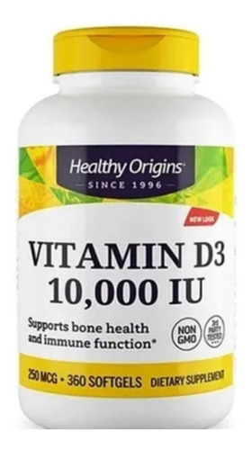 Vitamina D3 10.000ui 360 Softgels Healthy Origins Importada